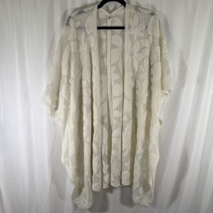 Akemi Kin Anthropologie Cardigan Women's One Size White Knit Open Front Floral